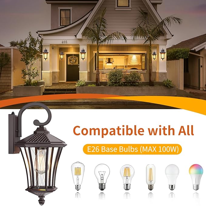 YSN 2 Pack Dusk to Dawn Outdoor Light Fixture Wall Mount Porch Lights Weather Resistant Exterior Sconce Light Waterproof Wall Lantern for Porch Garage Backyard Walkway E26 Socket Brown
