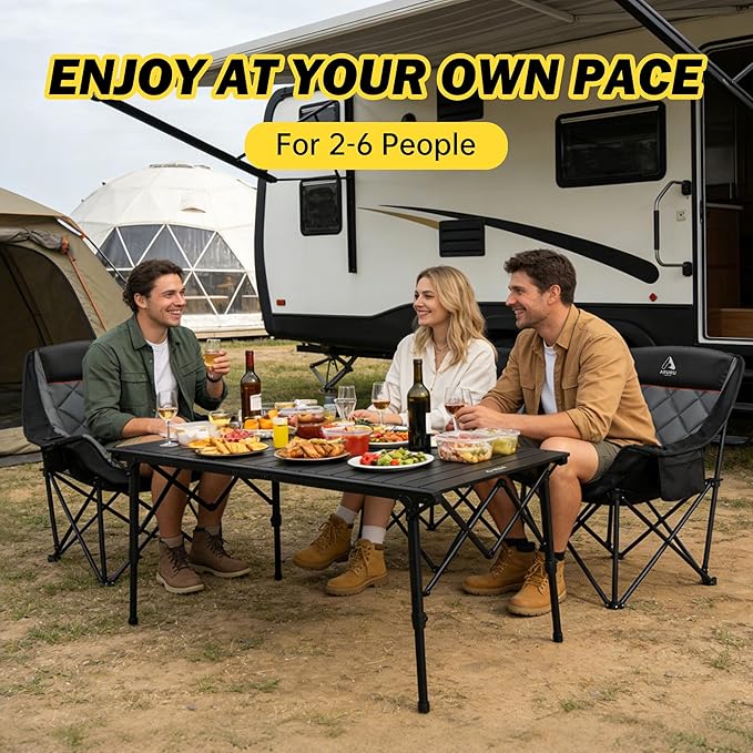 50 Large Folding Camping Table with Adjustable Hight Legs for 2-6 People - Heavy Duty Foldable Camp Table with Roll-Up Aluminum Picnic Table Portable Outdoor Table for CookingBeachBBQParty