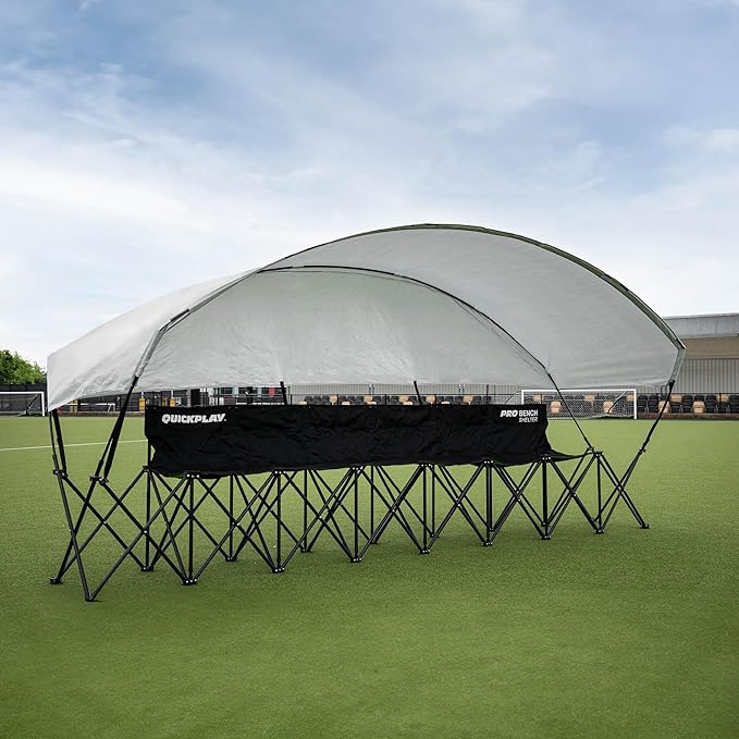 QUICKPLAY PRO Portable Folding Soccer Team Bench with Canopy Shelter | Heavy-Duty Fast Set-Up Weatherproof Sideline Seating | 4 6 and 9 Seat Options for Sports Camping &amp Outdoor Activities