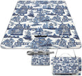 Blue and White Chinese Folk Chinoiserie Style Waterproof Outdoor Picnic Blanket Sandproof Beach Mat for Camping Hiking Grass Travelling