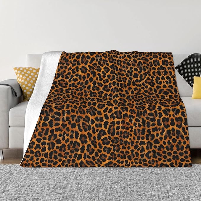 Leopard Pattern Background 50x40 Printed Soft Fleece Blanket for Sofa Bed and Camping - Cozy Blanket for Travel Picnics Nighttime Use