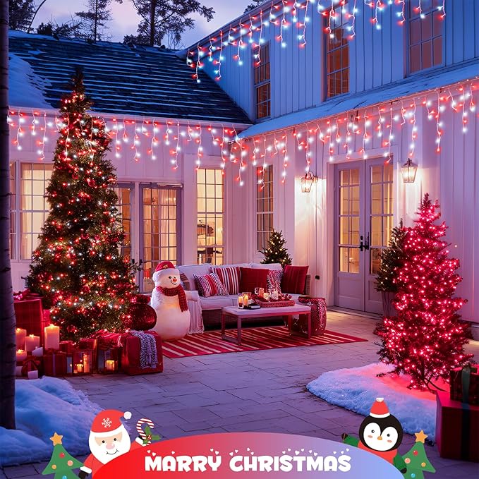 JMEXSUSS 38.8 Ft 400 LED Icicle Christmas Lights for Outside 8 Modes Red and White Icicle String Lights Plug in with Remote Christmas Lights Indoor Outdoor for Halloween Party Christmas Decoration