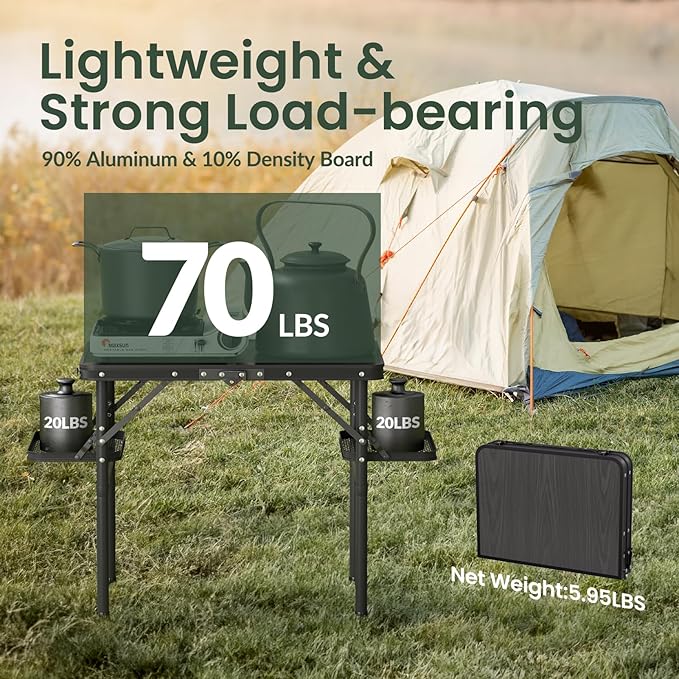 Titanker Folding Camping Table Small 2ft Small Camp Table Portable with 50% Extra Space Folding Picnic Set Portable Beach Table Car Camping Essentials Aluminum Light &amp Solid