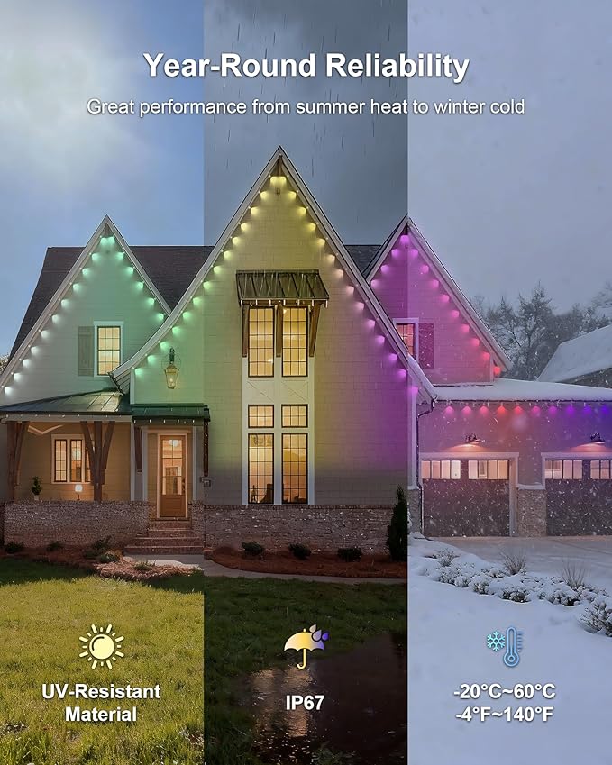 XINKAITE 50ft Permanent Outdoor Lights for House 2025 Eave Lighting with App/Remote Control IP67 Waterproof smartlight for Christmas Halloween Holiday Party Daily