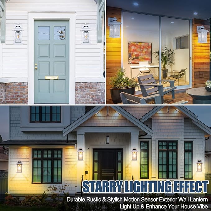 Motion Sensor Outdoor Wall Sconce White Dusk to Dawn Motion Sensor Lighting Smart &amp Waterproof Wall Lights &amp Exterior Light Fixture Porch Lights with Rippled Glass for Garage House