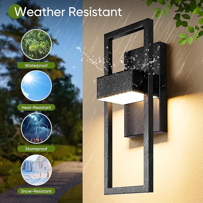 BesLowe 14.5” Modern Outdoor Wall Lights 3000K LED Exterior Lighting Fixtures Wall Mounted Porch Lights Outdoor Wall Sconce Lamps Black Outdoor Lights for House Front Door Garage Patio 2-Pack