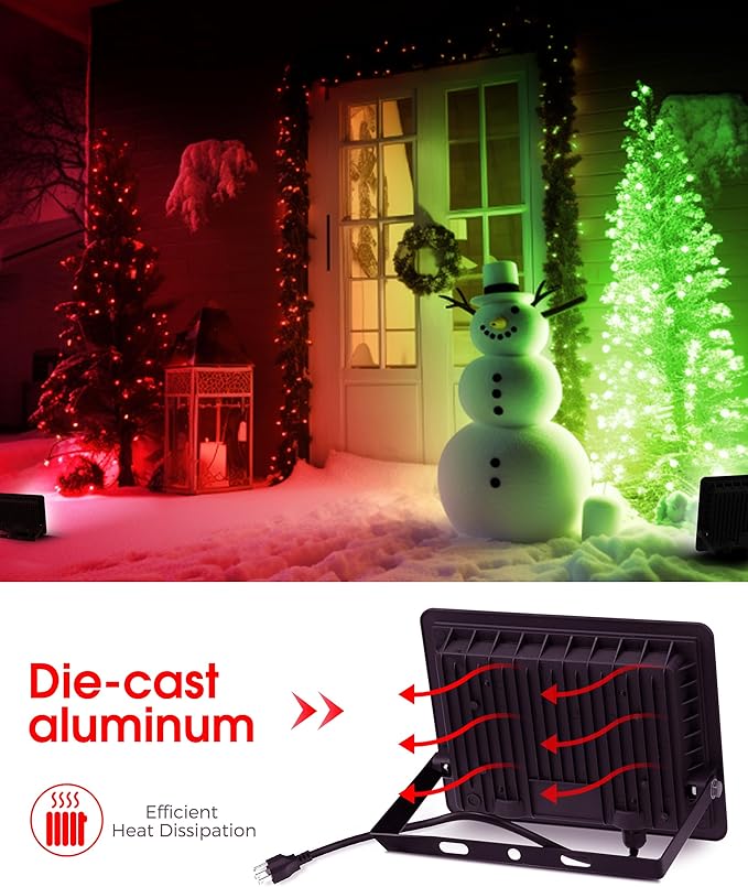 L LOHAS LED Red Flood Light Outdoor 𝑫𝒖𝒔𝒌 𝒕𝒐 𝑫𝒂𝒘𝒏 50W Plug in Flood Light IP66 Waterproof Christmas Party Decorations 2300lm Outdoor Lights for Yard Garage UL Listed 2 Pack