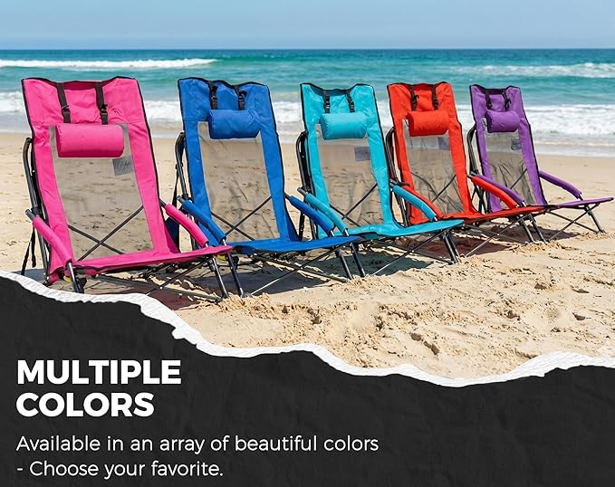 Beach Chair High Back Support Portable Folding Chair for Adults with Head Pillow Shoulder Straps for CampingConcertPicnicSports Events