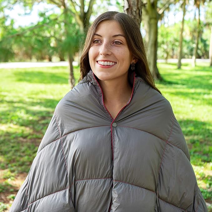 Get Out Gear Double Puffy Camping Blanket - Extra Puffy Packable Lightweight and Warm | Ideal for Outdoors Travel Stadium Festivals Beach Hammock | Water-Resistant Camp Quilt (Orange/Gray)