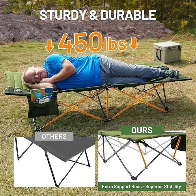Timber Ridge 31.8 W Extra Wide Heavy Duty Camping Cot for Adult Easy Set Up Oversized Sleeping Cot with Carry Bag for Camping Travel and Outdoors Support up to 450lbs Green