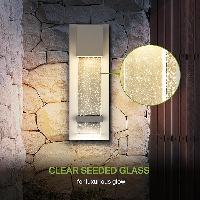 ASD LED 13 Bubble Glass Wall Light Fixture Outdoor &amp Indoor Seeded Sconce | 3CCT Waterproof Dimmable ETL Listed | 12W 500LM 3000-5000K 120V | Exterior Lantern Porch Lighting | White