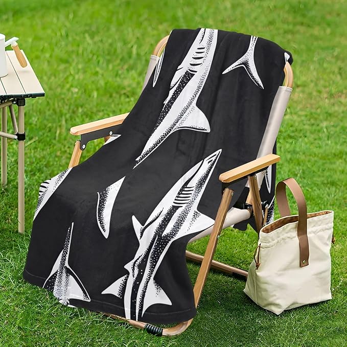 Soft Throw Blanket Shark Silhouette Black White Teen Throw Blanket 50'' x 70''
