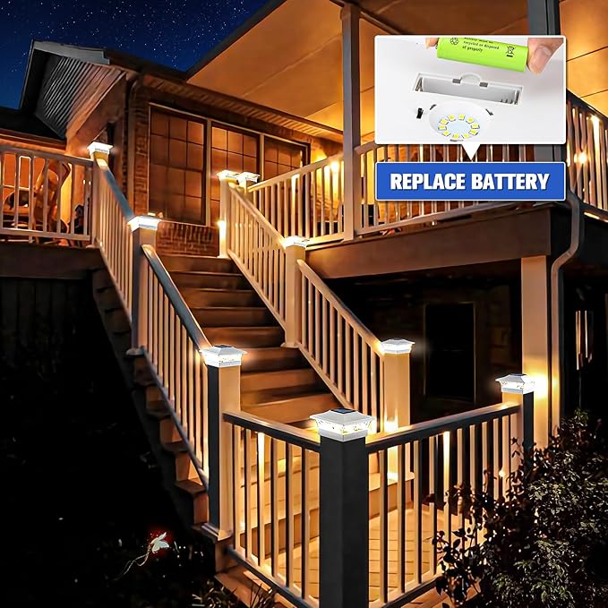 VOLISUN Solar Post Cap Lights Outdoor 4x4/6x6 Wooden/Vinyl Fence Cap Lights for Patio/GardenWarm White with 2 Lighting Modes WaterproofABS Shell Lens White (6 Pack)