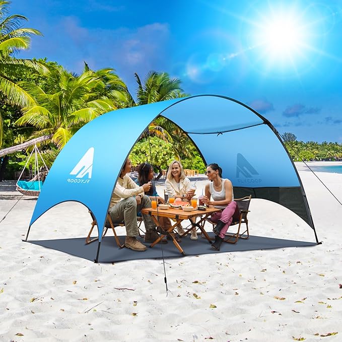Beach Tent - Beach Shade Canopy Compact Fold (16.9x3.9″) Own Patent 360° Ventilation Large Side Storage Pocket UV Protection Portable Sun Shelter for Beach (Blue 106 * 65 * 61″)