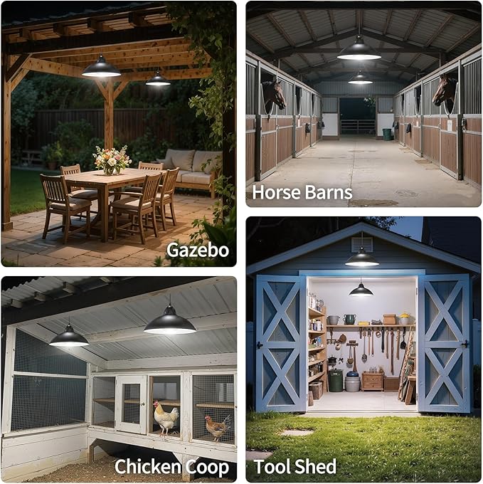 Solar Pendant Lights IP65 Weatherproof Dusk to Dawn Solar Shed Lamp with Remote Controller for Outdoor Gazebo Barn Chicken Coop Bullpen Pig Pen Stables Tents