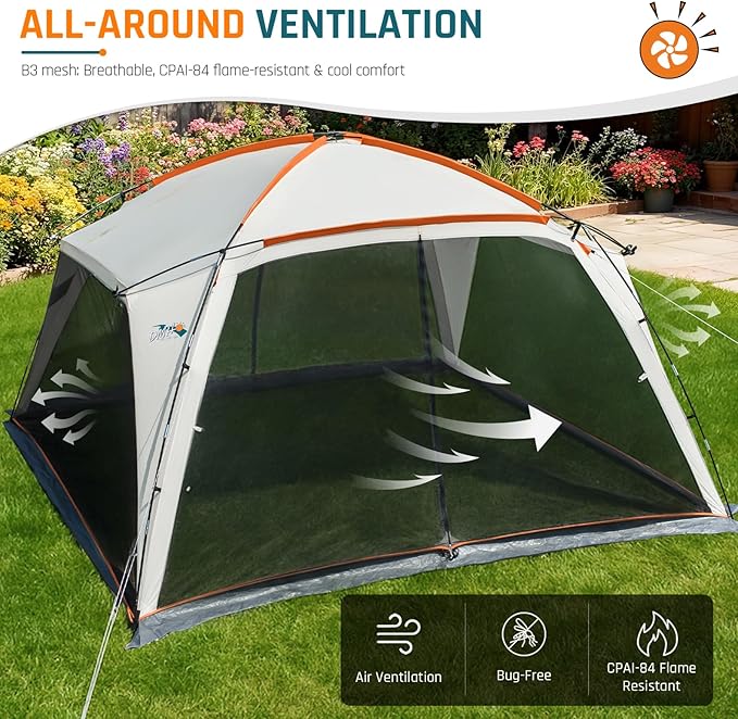 Screen House Tent 12x12ft Screen Room Mesh Gazebos w/ 2 Zipper Doors Camping Tent Screened Canopy Shelter for Outdoor Patios Backyards Activities