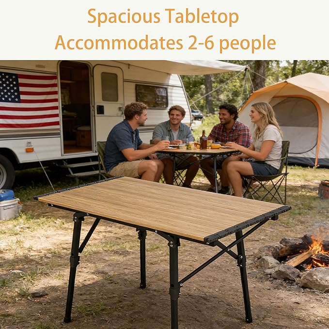 Lightweight Aluminum Alloy Folding Camping Table Adjustable Height Portable Roll-Up Picnic Table for 2-6 Person Outdoor &amp Indoor Use for Camping Beach BBQ Backyard with Carry Bag