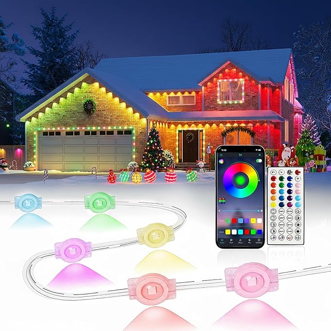 100FT Permanent Outdoor Lights Smart RGB Eave Lighting for House IP67 Waterproof LED Outside House Lights with App/Remote Control for Christmas Holiday Decor Party Daily