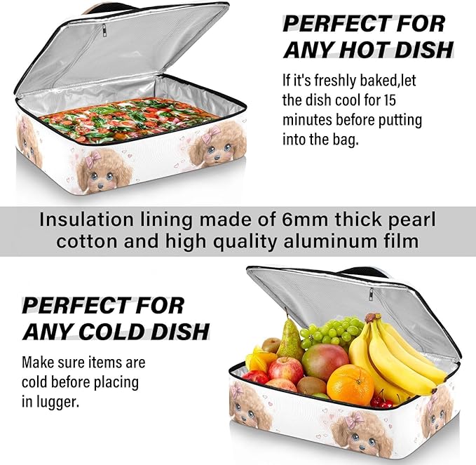Casserole Carrier Beautiful Cute DogInsulated Casserole Carrier for Hot or Cold Food Thermal Lunch Tote for Potluck Parties Picnic Beach Fits 9 x 13 Inches Baking Dish