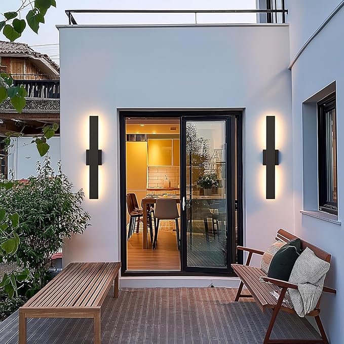 23.6inch Long Outdoor Modern LED Wall Light24W Waterproof IP65 Warm White Led Wall Mount Lighting Fixture Black Outdoor Wall Sconces Outside Lights for House Garage Front Door Patio 2Pack