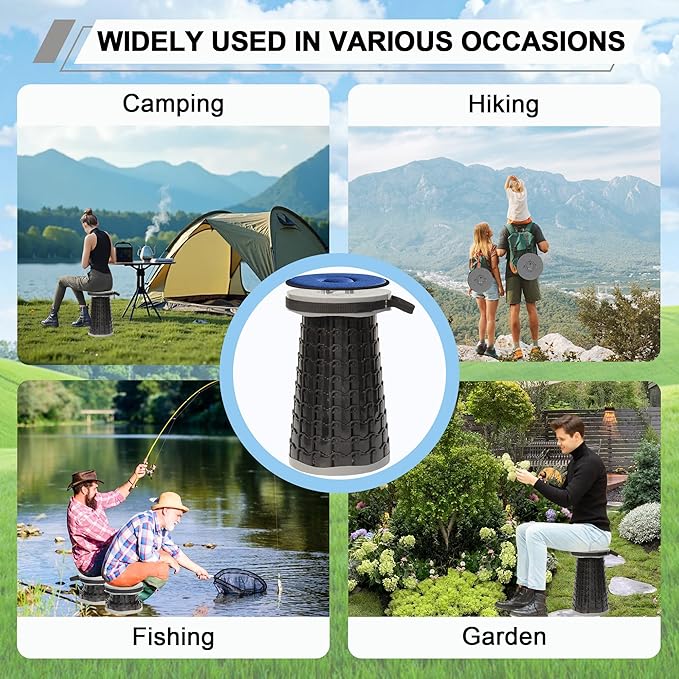 ALEVMOOM 2026 Upgraded XXL 19.7 Collapsible Stool with Cushion 1000lbs Max Weight Heavy Duty Portable Telescoping Stool Retractable Seat Folding Chair for Camping Fishing Hiking(Grey-XXL)