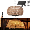 Outdoor Solar Chandelier 4-Light 19 Rattan Outdoor Chandelier Hanging Pendant Lights Waterproof for Gazebo Pergola Porch Patio