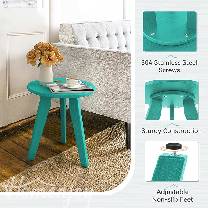 HDPS Outdoor Side Table Small Round Side Table Weather-Resistant Outdoor Side Tables for Patio Porch Deck End Table for Plant Stand Living Room Bedroom Turquoise
