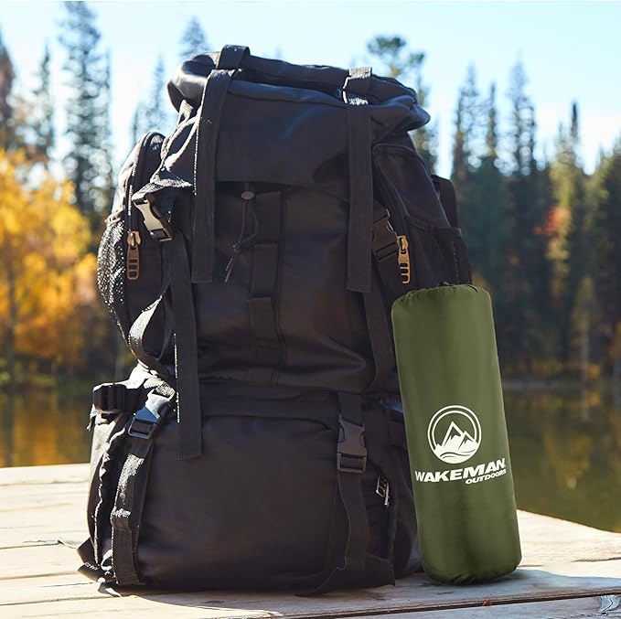 Sleeping Pad for Camping - Inflatable Mat with Built-in Foot Pump - Waterproof Camp Mattress - Camping Gear Must Haves by Wakeman Outdoors (Olive)