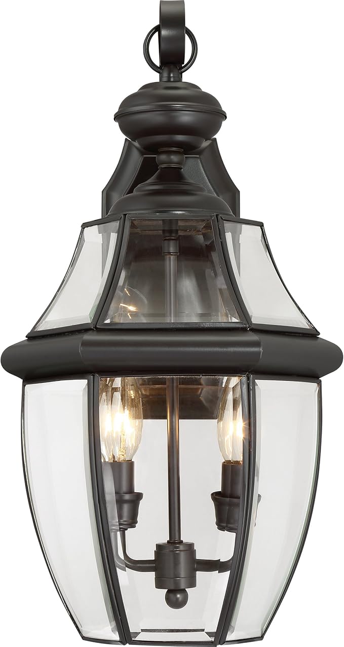 Quoizel Newbury 20 Outdoor Wall Lantern 2-Light Medici Bronze with Clear Beveled Glass E12 Base French Country Style