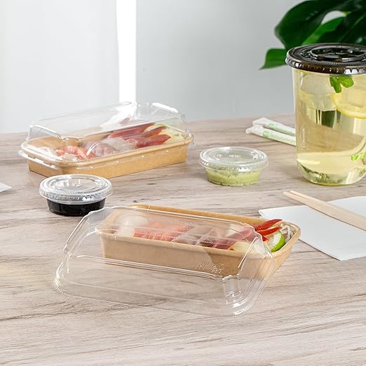 Restaurantware-LIDS ONLY: Matsuri Vision 6.4 x 3.7x 1.2 Inch Lids For Sushi Containers 100 Airtight Lids - Containers Sold Separately No-Fog Design Clear Plastic Dome Lids For Sushi Boxes