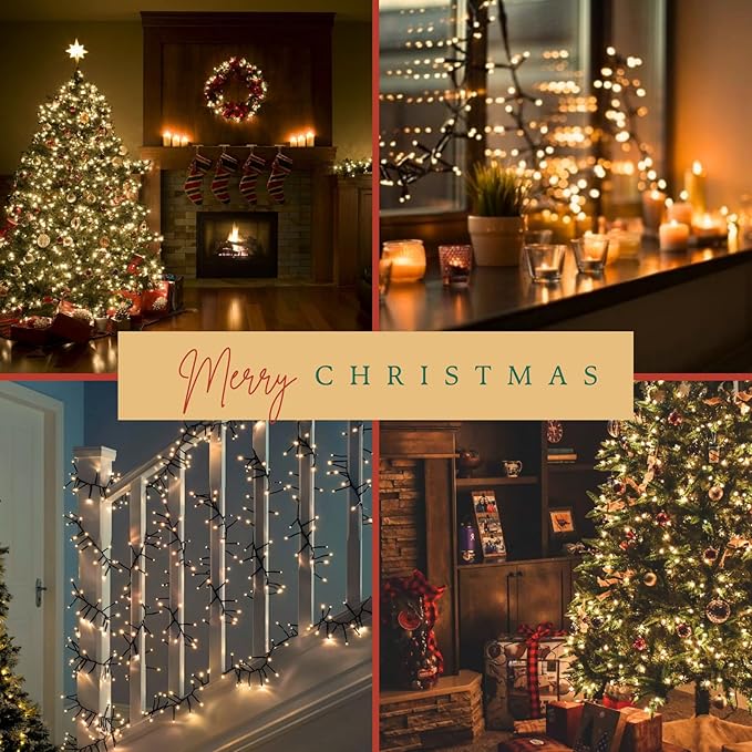 2-Pack Total 164FT 400LED Connectable Christmas Lights Outdoor Christmas String Lights Waterproof with 8 Modes &amp Timer Green Wire Twinkle Lights for Xmas Tree Decorations Outdoor Indoor Warm Wh