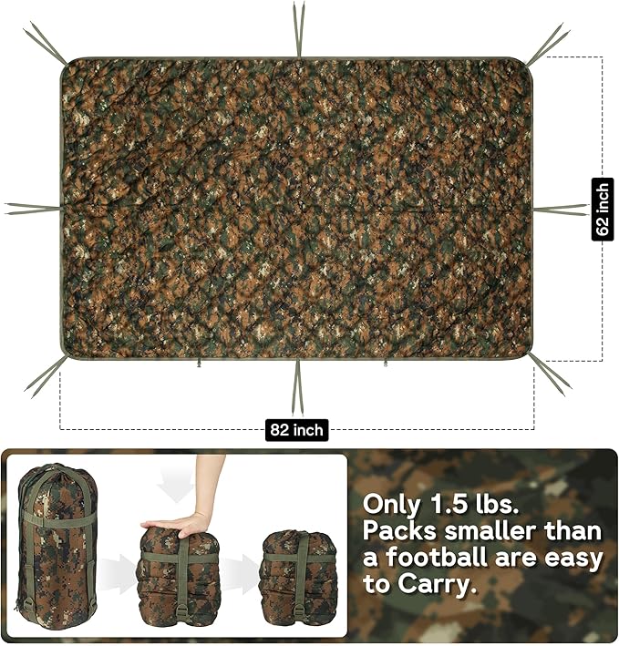 Mirzoyan Woobie Blanket Military Poncho Liner Camo Insulated Camping Woobie Blanket for Outdoor Hiking (Woodland Digital with Zipper)