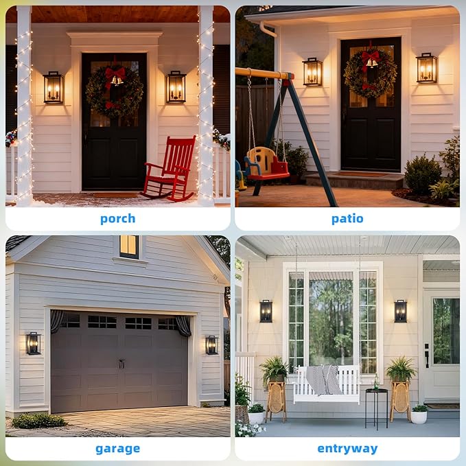 Dusk to Dawn Modern Outdoor Wall LightsMedium Modern Outdoor Lanterns for PatioFront DoorGarageWaterproof Porch Light FixtureBlack Exterior Wall Sconce Light Fixtures E12 Base1 Pack