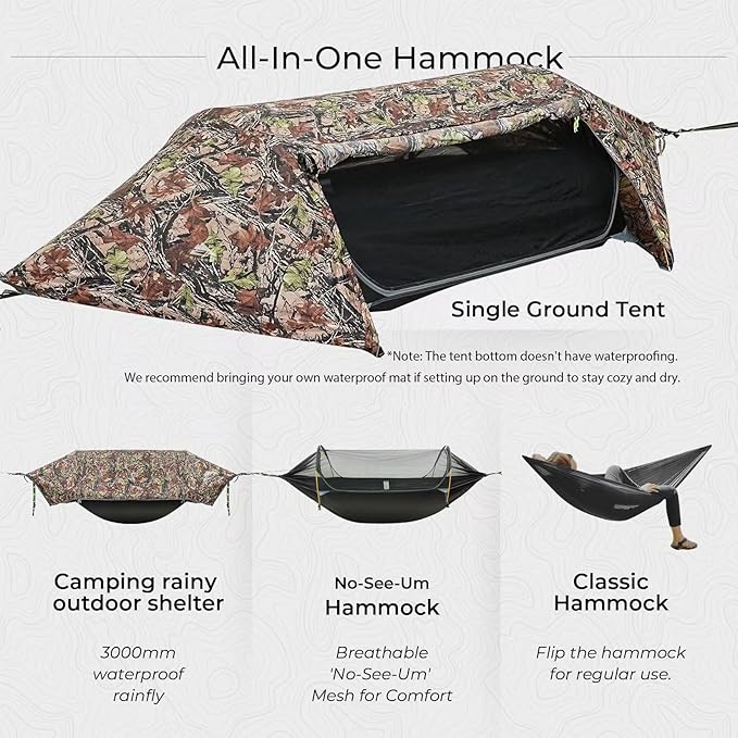 Camping Hammock Tent with Mosquito Net &amp RainFly 3 in 1 Waterproof Lightweight Portable Sleeping Hammock Bug Travel Outdoor Gear with Tree Strap Swing for Hiking Patio Expedition