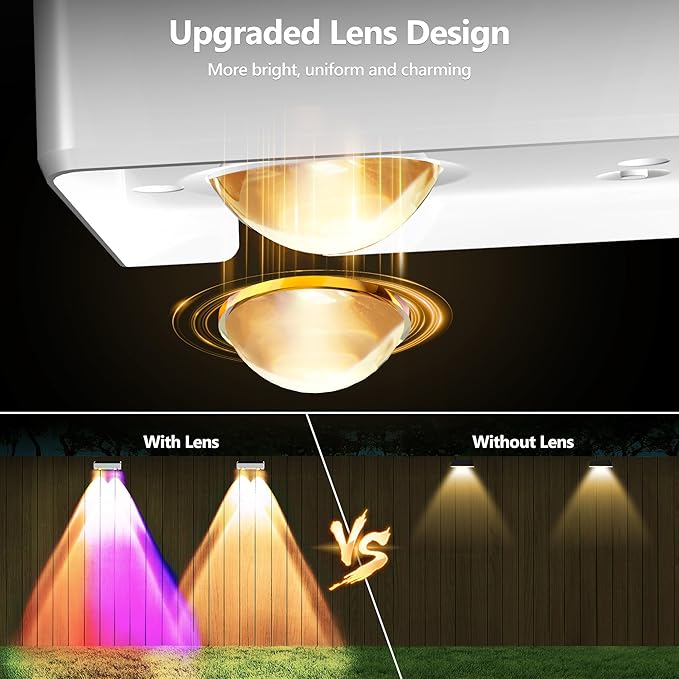 Brizled White Solar Fence Lights Outdoor 11 Modes &amp 9 Colors Color Changing Solar Wall Lights 100 Lumens IP65 Waterproof Outdoor Deck Lighting for Railing Wall Fence Poolside 8 Pack