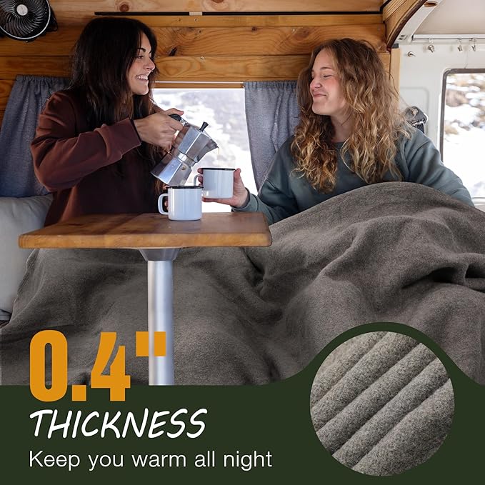 REDCAMP Wool Blanket Warm and Thick Wool Camping Blanket- Great for Outdoors Stadium Blanket Picnics Travel and Car Machine Washable 86x 63 Grey