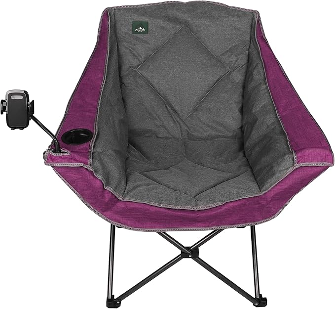 Northroad Oversized Foldable Camping Chair Outdoor Padded Lawn Chair w/Cup HolderCarry Bag for Beach Hiking and PicnicsHeavy-Duty 300-lbs Capacity Purple