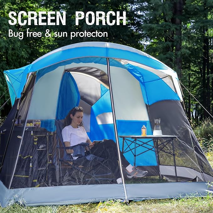 PORTAL 6/8/10 Person Family Camping Tent with Screen Room Water Resistant Big Tunnel Tents with Rainfly Large Family Tent for Camping Outdoor Patio