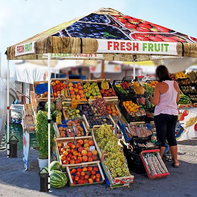 EAGLE PEAK Pop Up Canopy Tent with Wheeled Carry Bag 8 Stakes 4 Ropes 4 Weight Bags Easy Set Up Tent Canopy 10x10 ft 100sqft of Shade Fruit Stand