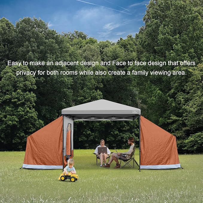 KAMPKEEPER Side TentCamping Tent for 10' x 10' Pop Up Canopy Easy Set Up GazeboCompatible with 10' Wide Canopy Tents (Orange)