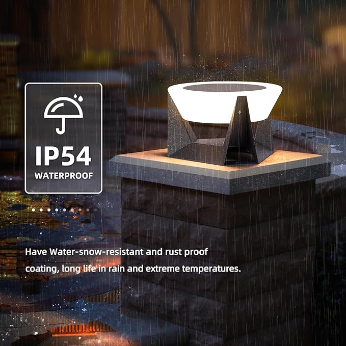 Solar Post Lights 11 Modern Post Light Dusk to Dawn Outdoor Column Cap Light Waterproof Solar Gate Pillar Lamp 3000K LED Landing Lighting Fixture for Patio Garden Decoration