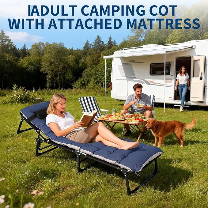 Garvee Camping Cot for Adults Heavy-Duty Portable Cot Bed with Mattress Double Layer Oxford Foldable Padded Sleeping Cots for Travel Tent Day Bed Outdoor Home Guest Office Nap