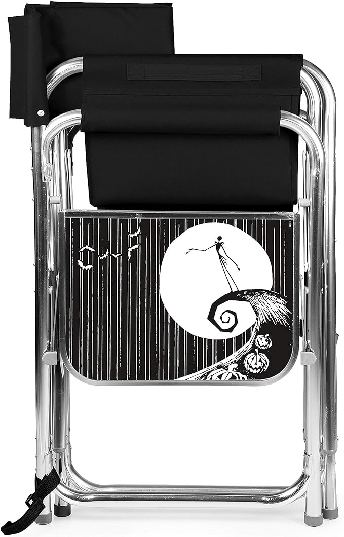Picnic TIME Disney Nightmare Before Christmas Jack Sports Chair with Side Table Folding Beach and Camp Chair Portable Outdoor Chair with Carry Strap and Storage Pockets (Black)