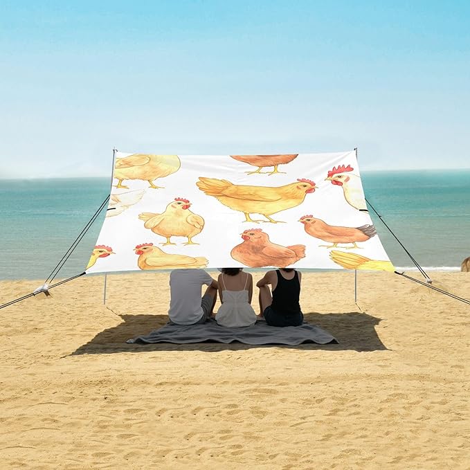 Chicken Pattern Camping Sun Shelter Beach Tent Portable Beach Sun Shade Outdoor Canopy for Camping Trips Fishing Picnic