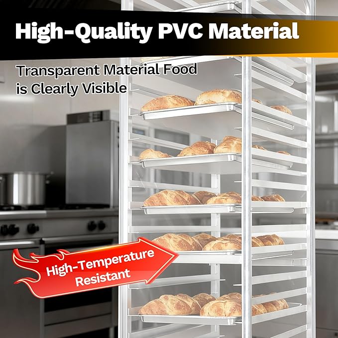 Bun Rack Cover – 10 Tier Commercial Bakers Racks Sheet Pan Rack Cover PVC with 2 Sided Zippers Clear 27 L x 21 W x 33 H