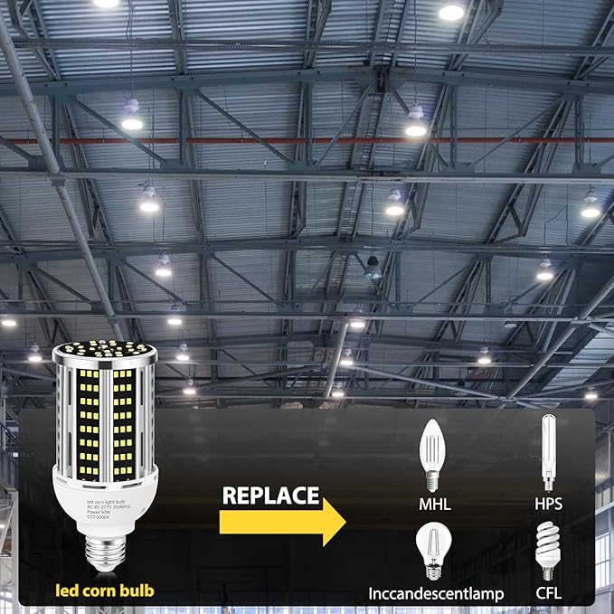 50W 2 Pack LED Corn Light Bulb5000K Daylight 6500LM(500W Equivalent) Commercial GradeE26/E39 Medium Mogul Base LED LampLarge Area Lights for Outdoor Indoor Garage Warehouse Factory Bay Light