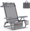 ICECO Bora High Back Beach Chairs for Adults 5 Positions Reclining Beach Chair with Headrests Folding Beach Chair with Cup Holder &amp Storage Bag for Beach Pool Patio Capacity 500lbs