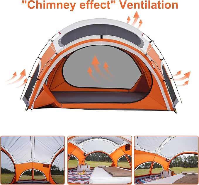 Vidalido 3-4 Person Camping Tent with 2 Large Mesh Door 4 Mesh Window Family Tents Double Layer Waterproof Portable Easy Setup Camp Tent Canvas Dome Tents for Camping Outdoor Hiking and Backpacking