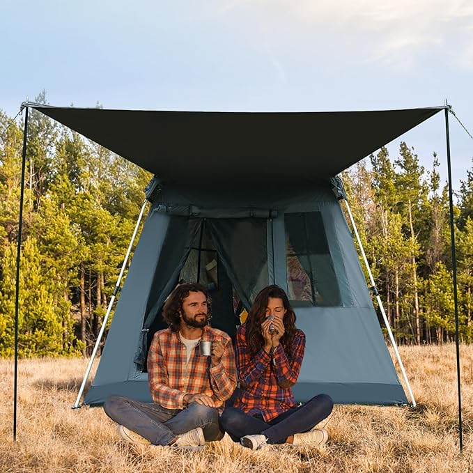 Instant Pop-Up Camping Tent with Removable Sunshade - 3-4 Person Dome Tent with UV Protection &amp Ventilation Waterproof Windproof for Beach Hiking Outdoor.