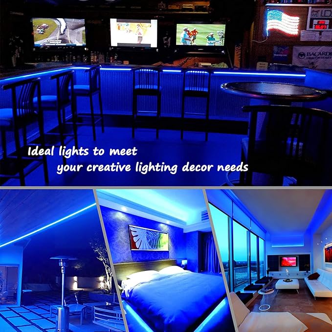 Blue Rope Lights 16.4ft Waterproofe Flexible LED Strip Light Indoor Outdoor Decorative Lighting for Home Christmas Holiday Garden Patio Party